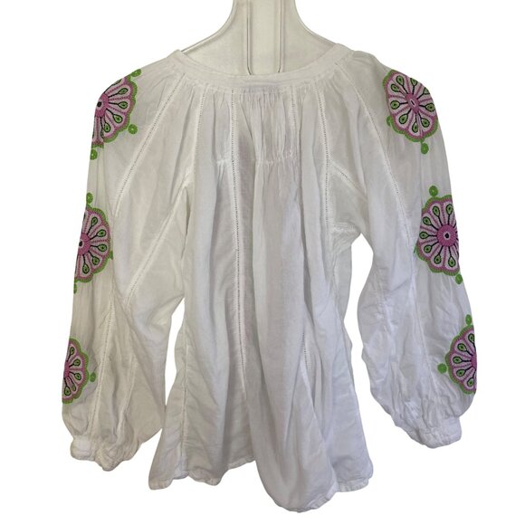 Roberta Freymann Roller Rabbit Peasant Blouse Small White Embroidered Boho - Picture 7 of 9